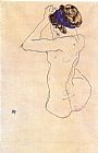 Egon Schiele Famous Paintings - Nude with a blue headband